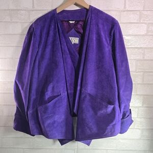 Vintage 80s 90s Avanti Purple Suede Leather Coat Layered Front Puff Sleeves L